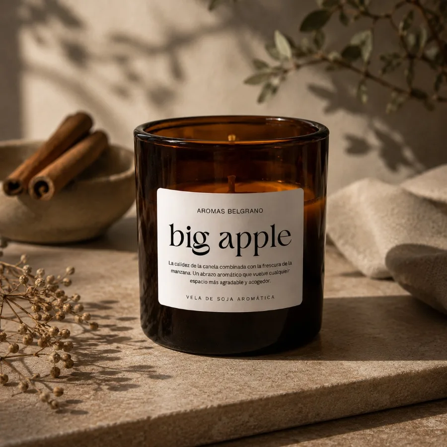 Vela Big Apple con etiqueta Aromas Belgrano